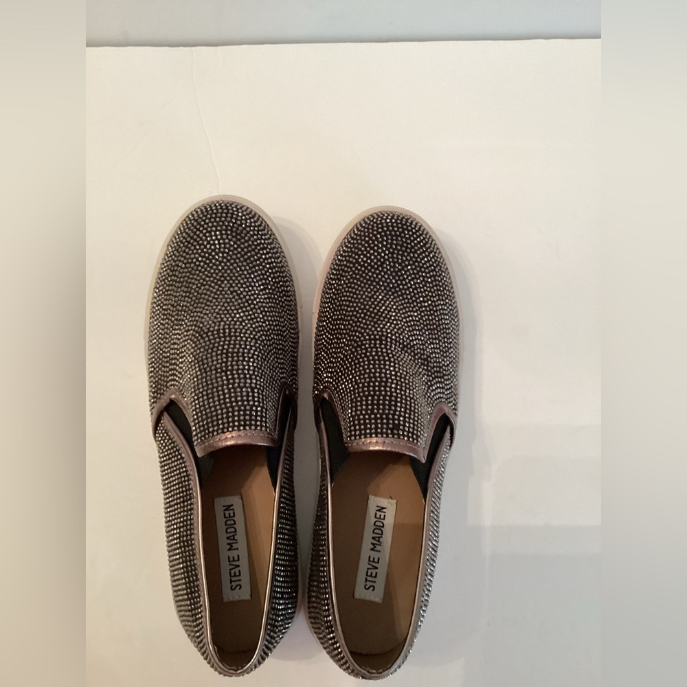 Steve Madden Slip on Shoes with Pewter Pave Detailing